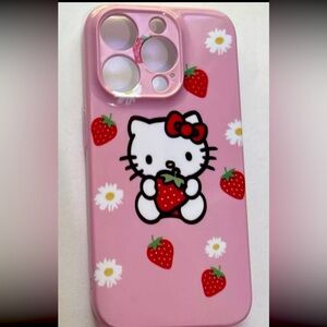 iPhone 15 Pro Hello Kitty Phone Pink Strawberry Flower Case